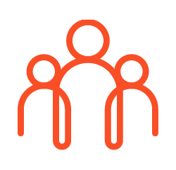 Icône stylisée de trois figures humaines unies pour symboliser le partage ou le travail d'équipe.