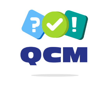 Logo QCM avec des bulles de dialogue contenant un point d'interrogation, une coche et un point d'exclamation, représentant une évaluation de compétences