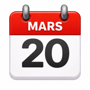 émoji calendrier représentant la date du 20 mars pour le webinaire IAGen pour l'IT d'Oxyl
